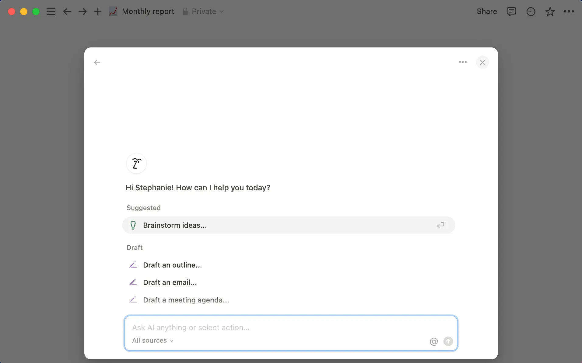 Mở Notion AI ngay lập tức bằng các phím tắt: Shift+Cmd+J (Mac) hoặc Shift+Ctrl+J (Windows)