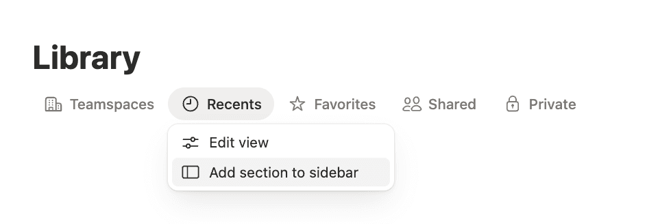 Add section to the sidebar within Library.