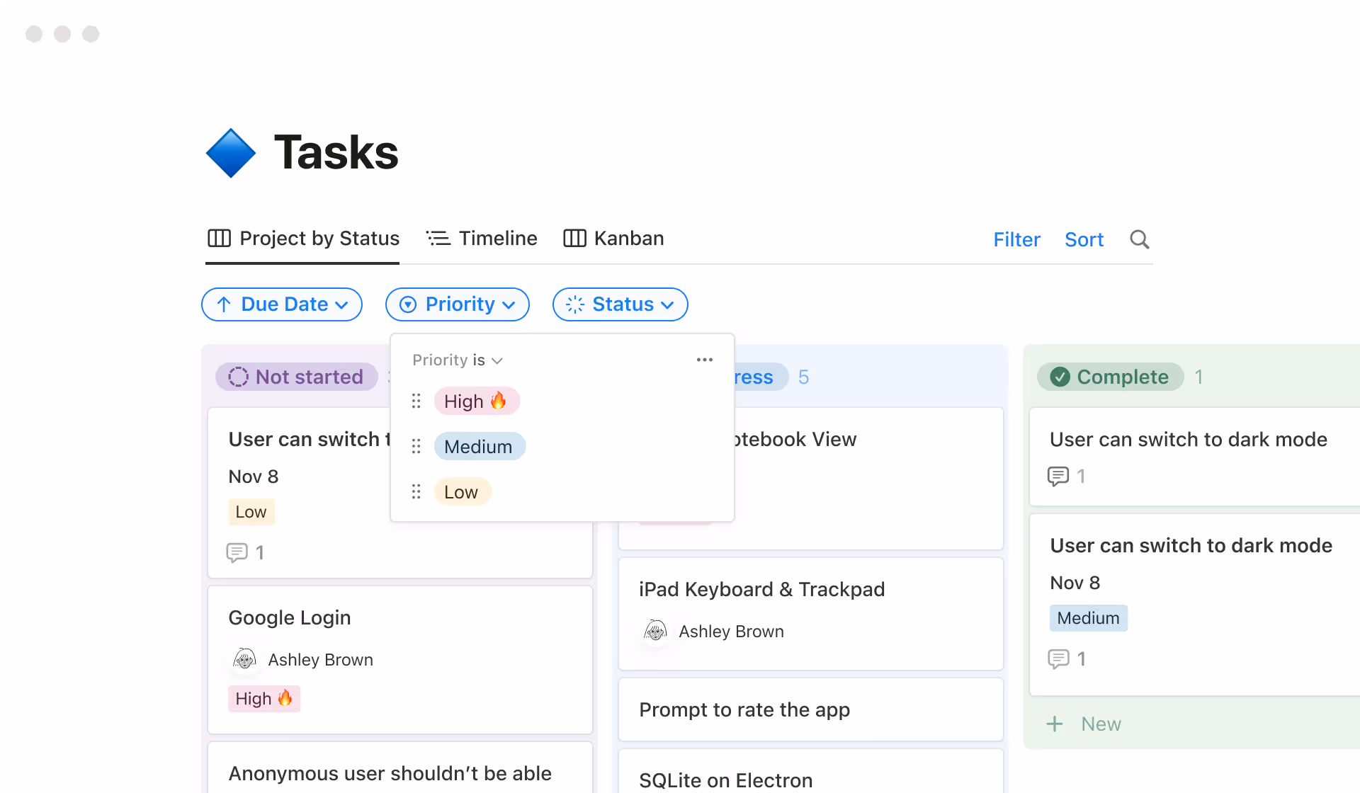 Chế độ xem kanban đã lọc