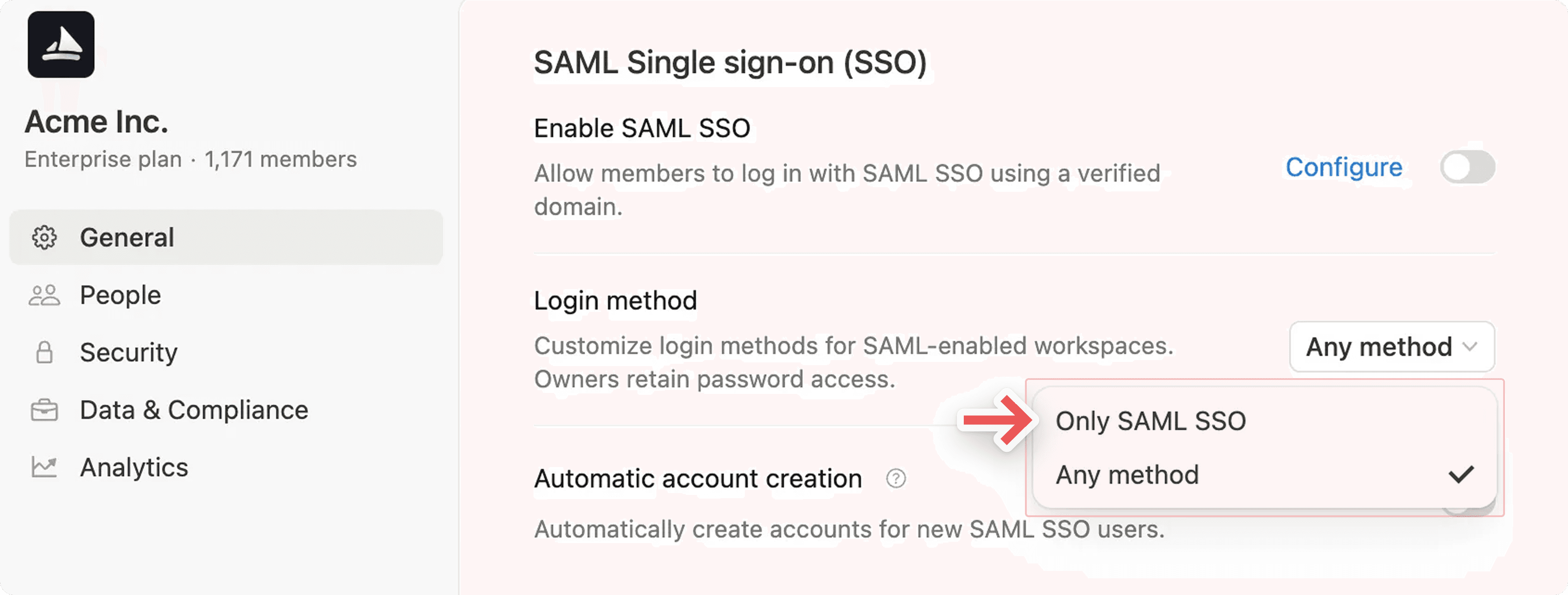 hc: SAML SSO 시행 조직 콘솔