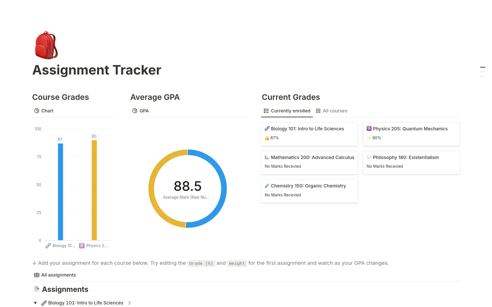 Xem trước mẫu cho Assignment Tracker with Automations