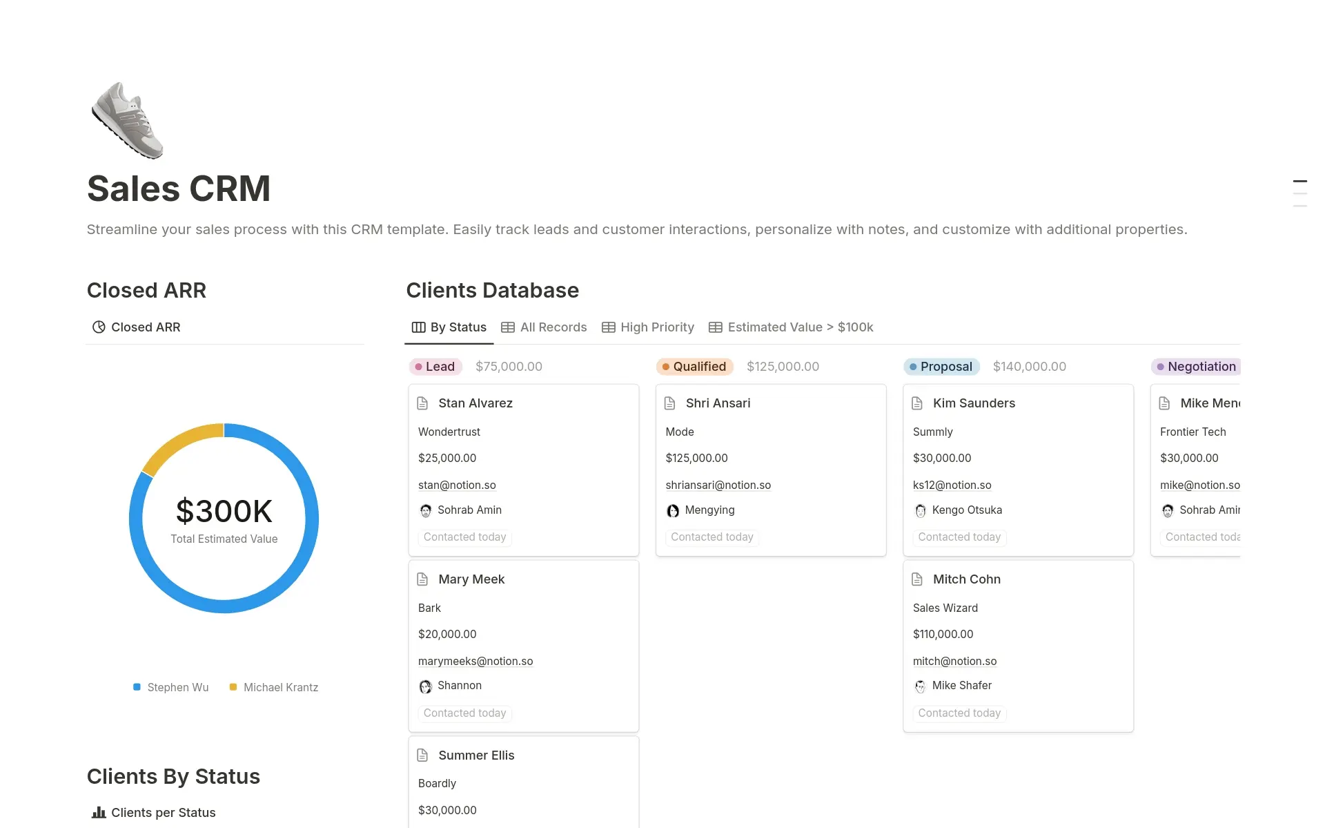 Xem trước mẫu cho Sales CRM